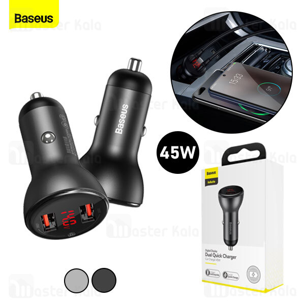 شارژر فندکی Baseus Digital Display Dual Quick Charger U+U 45W VCKX45A CCBX-B0G