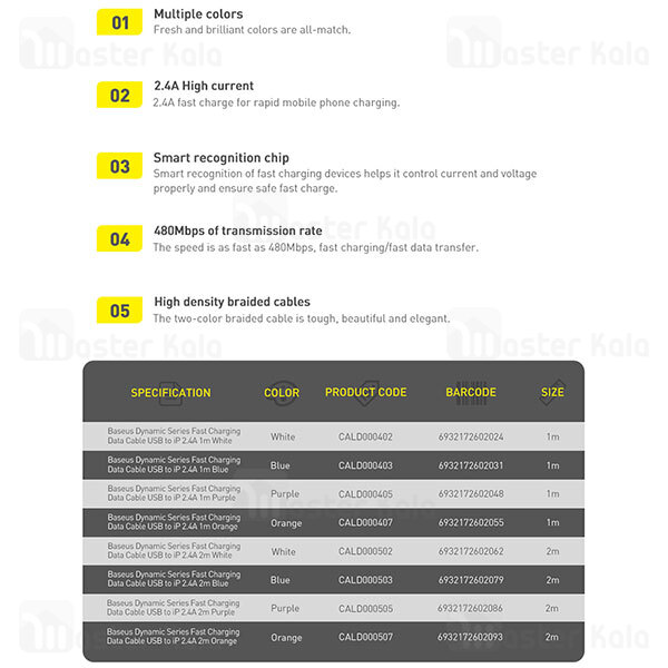 کابل لایتنینگ Baseus Dynamic Series Fast Charging Data Cable USB to iP CALD000502 2.4A 2m