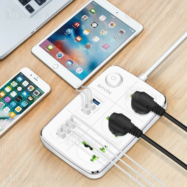 سه راهی برق و شارژ باوین Bavin PC588 Power Strip دارای 6 پورت USB