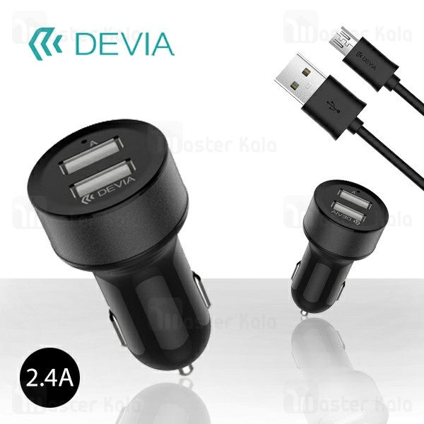 شارژر فندکی دیویا Devia C0127 Dual Port Suit توان 2.4 آمپر همراه با کابل