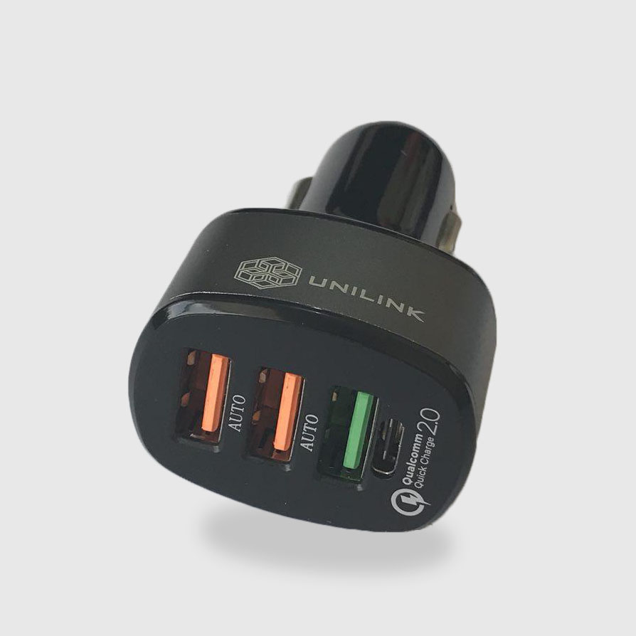 شارژر فندکی فست 4 پورت Qualcomm 2.0 یونی لینک Unilink همراه با کابل