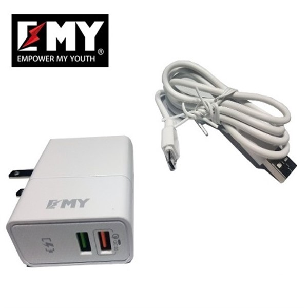 شارژر دیواری فست 2 پورت EMY MY-A501Q Qualcomm 3.0 با کابل