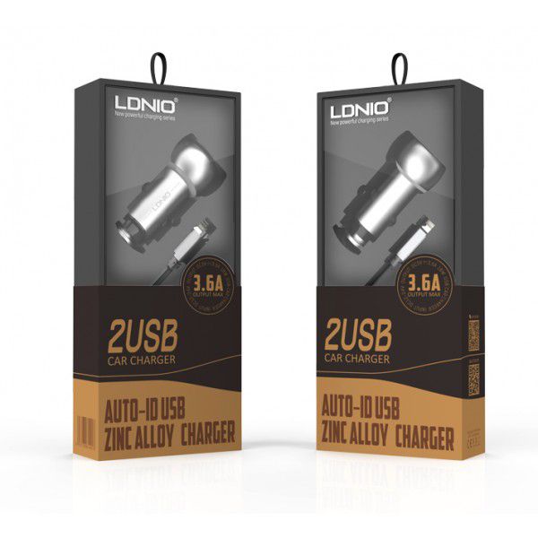 شارژر فندکی 2 پورت الدینیو مدل LDNIO C401 با کابل