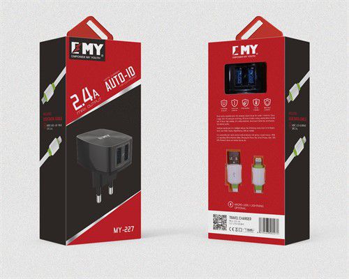 شارژر دیواری 2 خروجی امی Emy مدل MY-227 همراه با کابل میکرو
