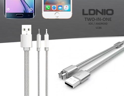 کابل دو کاره لایتنینگ و میکرو یو اس بی الدینیو LDNIO LC86
