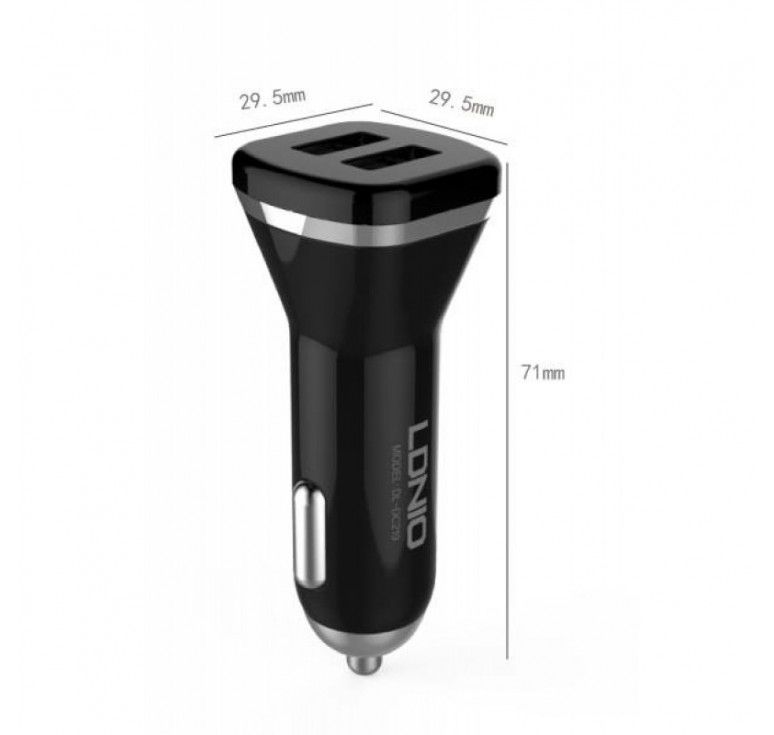 شارژر فندکی 2 پورت LDNIO الدینیو DL-219 با کابل لایتینگ آیفون