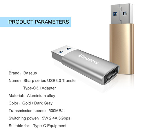 تبدیل یو اس بی به تایپ سی بیسوس Baseus Sharp Series USB 3.0 Transfer Type-C