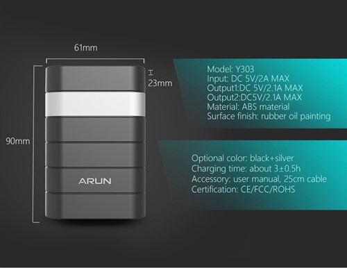 پاوربانک 9000 میلی آمپر آرون ARUN Y303