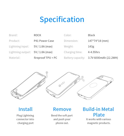 بک کاور و پاوربانک 6000 میلی آمپر راک ROCK P41 مخصوص آیفون X