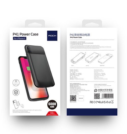 بک کاور و پاوربانک 6000 میلی آمپر راک ROCK P41 مخصوص آیفون X