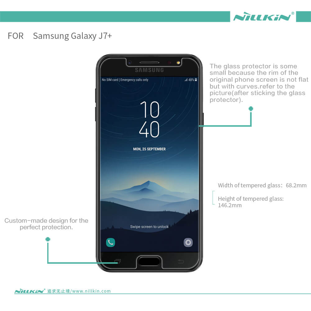 محافظ صفحه نمایش شیشه ای نیلکین سامسونگ Nillkin H+ Pro Glass Samsung Galaxy C8/J7 Plus
