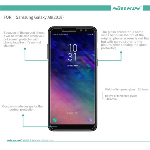 محافظ صفحه نمایش شیشه ای نیلکین H+ Pro Glass Samsung Galaxy A8 2018