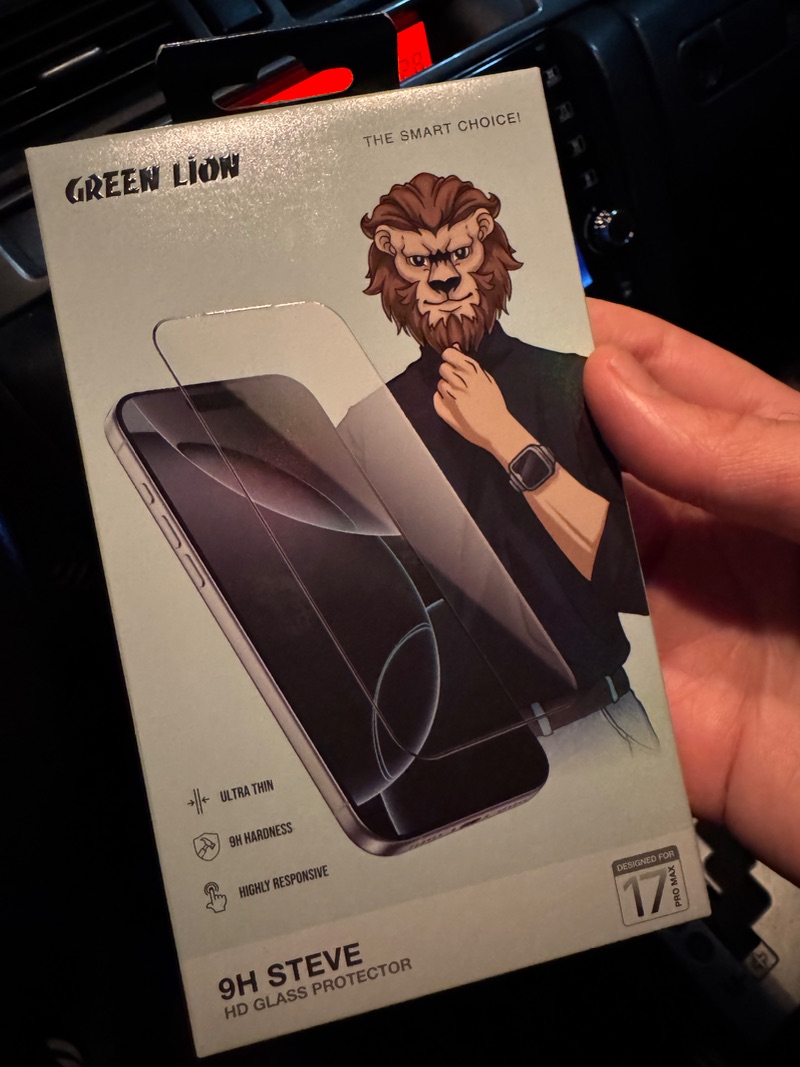 گلس تمام صفحه تمام چسب آیفون گرین لاین Apple iPhone 17 Pro Max Green Lion 9H Steve