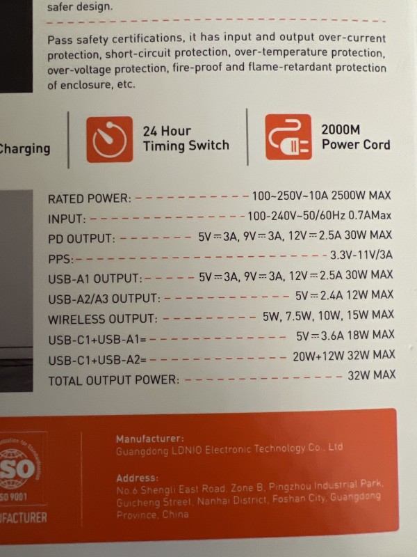 چند راهی برق و شارژر وایرلس تایمردار الدینیو Ldnio SEW4485 دارای 4 پورت